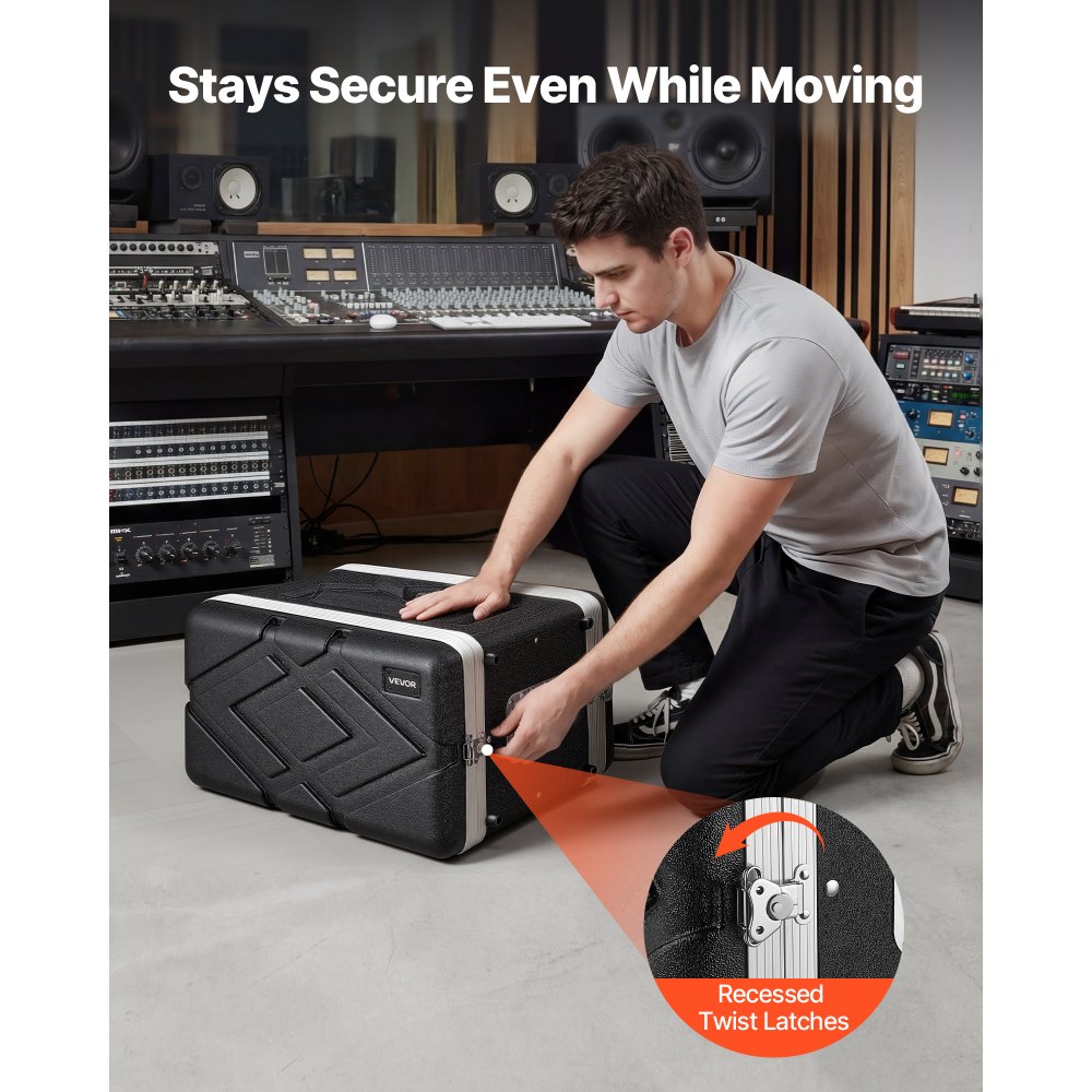 VEVOR Maleta para Rack 6U Profundidad de 310 mm, Caja de Soporte de Sonido con Construcción ABS, Cierres Empotrados, Carcasa para Audio, Cubierta Frontal y Trasera Desmontables, para Amplificador