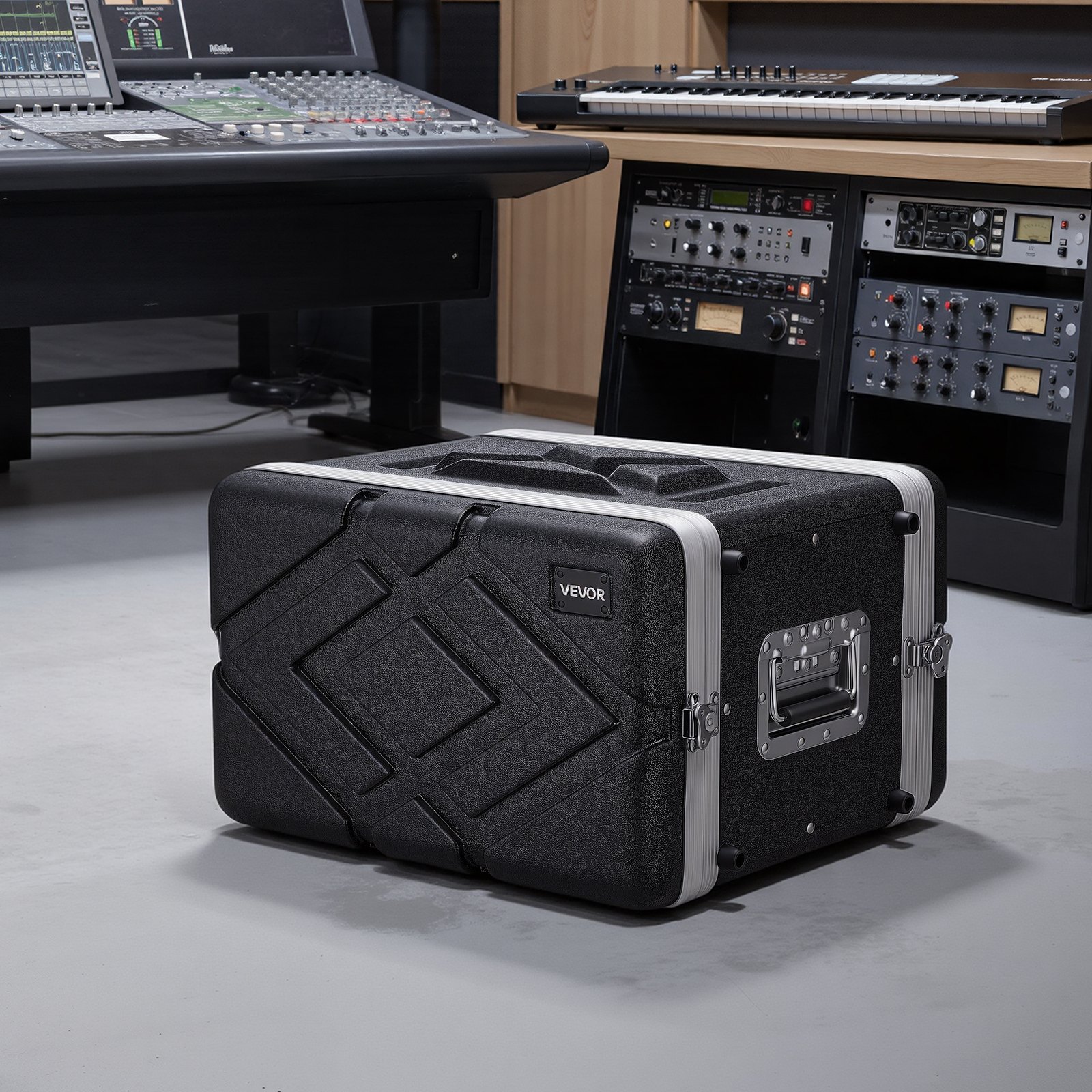 VEVOR Maleta para Rack 6U Profundidad de 310 mm, Caja de Soporte de Sonido con Construcción ABS, Cierres Empotrados, Carcasa para Audio, Cubierta Frontal y Trasera Desmontables, para Amplificador