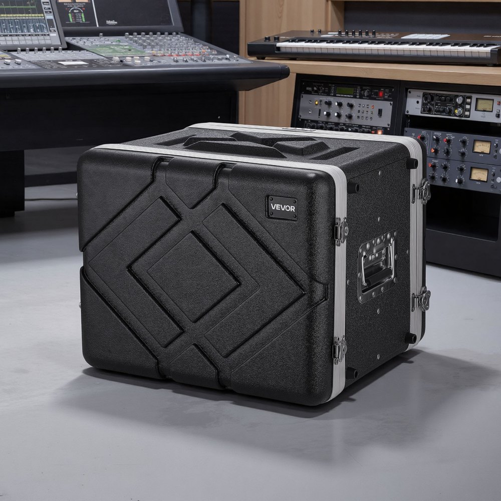 VEVOR Maleta para Rack 8U Profundidad de 310 mm, Caja de Soporte de Sonido con Construcción ABS, Cierres Empotrados, Carcasa para Audio, Cubierta Frontal y Trasera Desmontables, para Amplificador