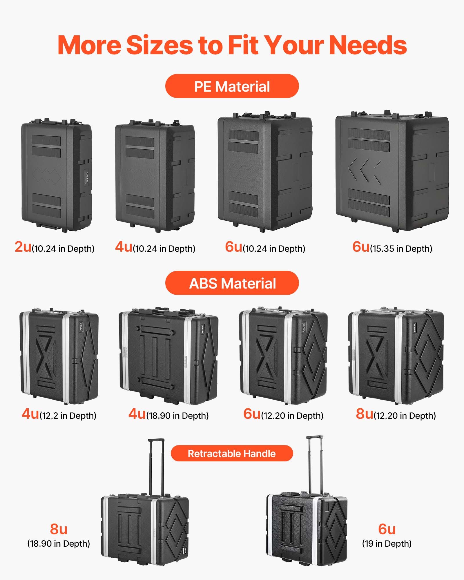 VEVOR Maleta para Rack 8U Profundidad de 310 mm, Caja de Soporte de Sonido con Construcción ABS, Cierres Empotrados, Carcasa para Audio, Cubierta Frontal y Trasera Desmontables, para Amplificador