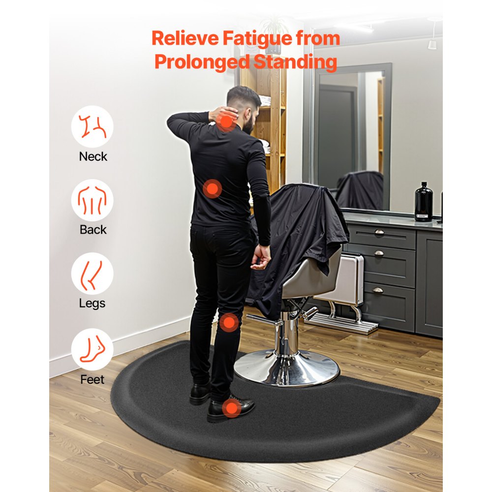 VEVOR Salon Mat for Hairdressers, 910x1520 mm, Semi-Circular Standing Mat, 13 mm Thick Anti-Fatigue Mat with Round Cutout, Easy-to-Clean PVC Surface & Beveled Edges to Prevent Tripping