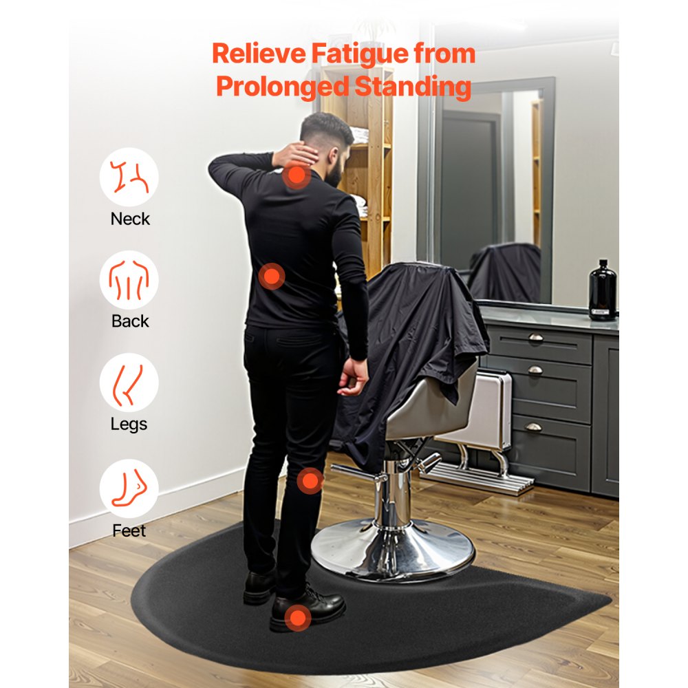 VEVOR Salon Mat for Hairdressers, 905x1220 mm, Semi-Circular Standing Mat, 13 mm Thick Anti-Fatigue Mat for Hair Salons, Easy-to-Clean PVC Surface & Beveled Edges to Prevent Tripping
