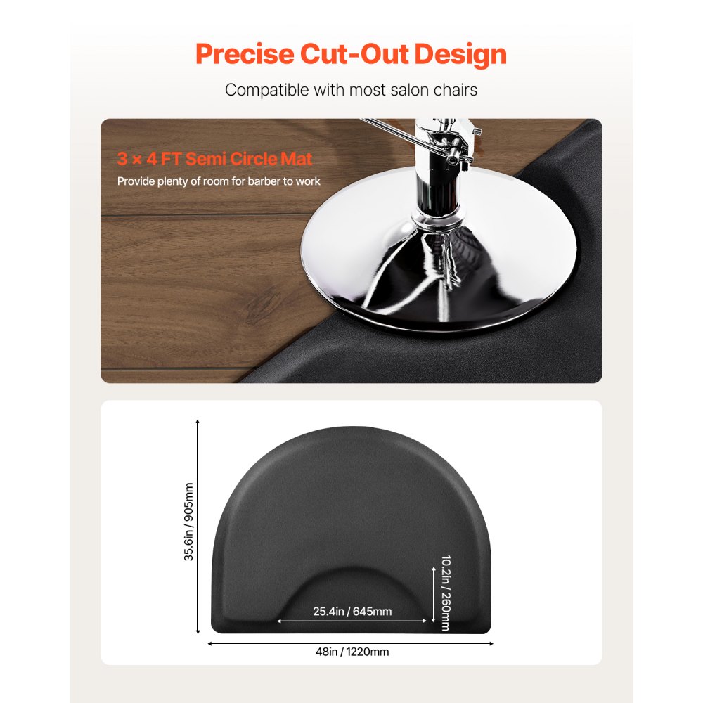 VEVOR Salon Mat for Hairdressers, 905x1220 mm, Semi-Circular Standing Mat, 13 mm Thick Anti-Fatigue Mat for Hair Salons, Easy-to-Clean PVC Surface & Beveled Edges to Prevent Tripping