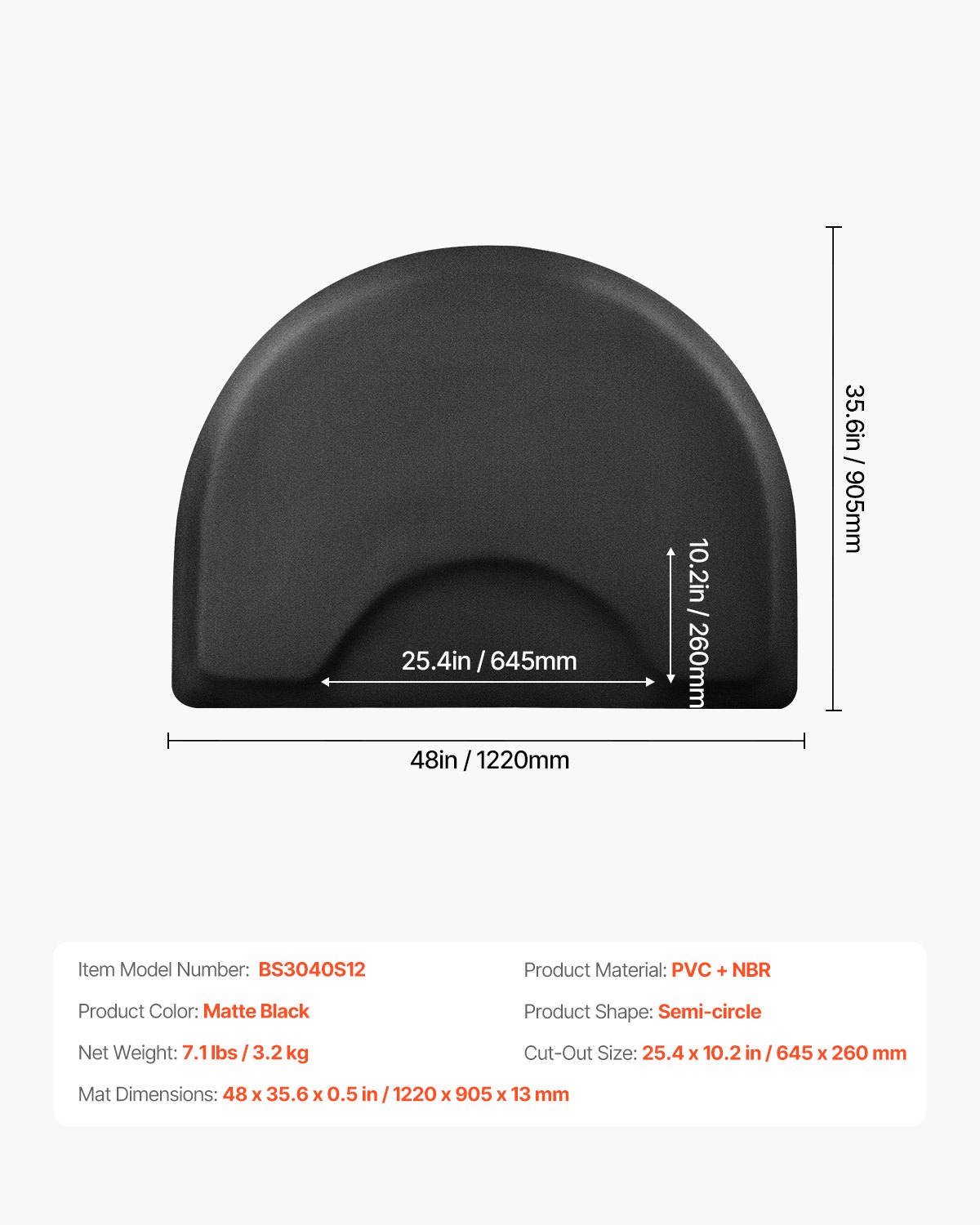 VEVOR Salon Mat for Hairdressers, 905x1220 mm, Semi-Circular Standing Mat, 13 mm Thick Anti-Fatigue Mat for Hair Salons, Easy-to-Clean PVC Surface & Beveled Edges to Prevent Tripping