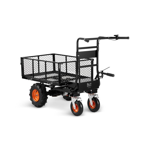 VEVOR Carretilla Eléctrica 1500 x 680 x 930 mm, Capacidad de 300 kg, 36 V-12 A-500 W Carretilla de Jardín de Acero Alimentada por Batería con Freno, 4 Ruedas, Transportador de Materiales, Negro