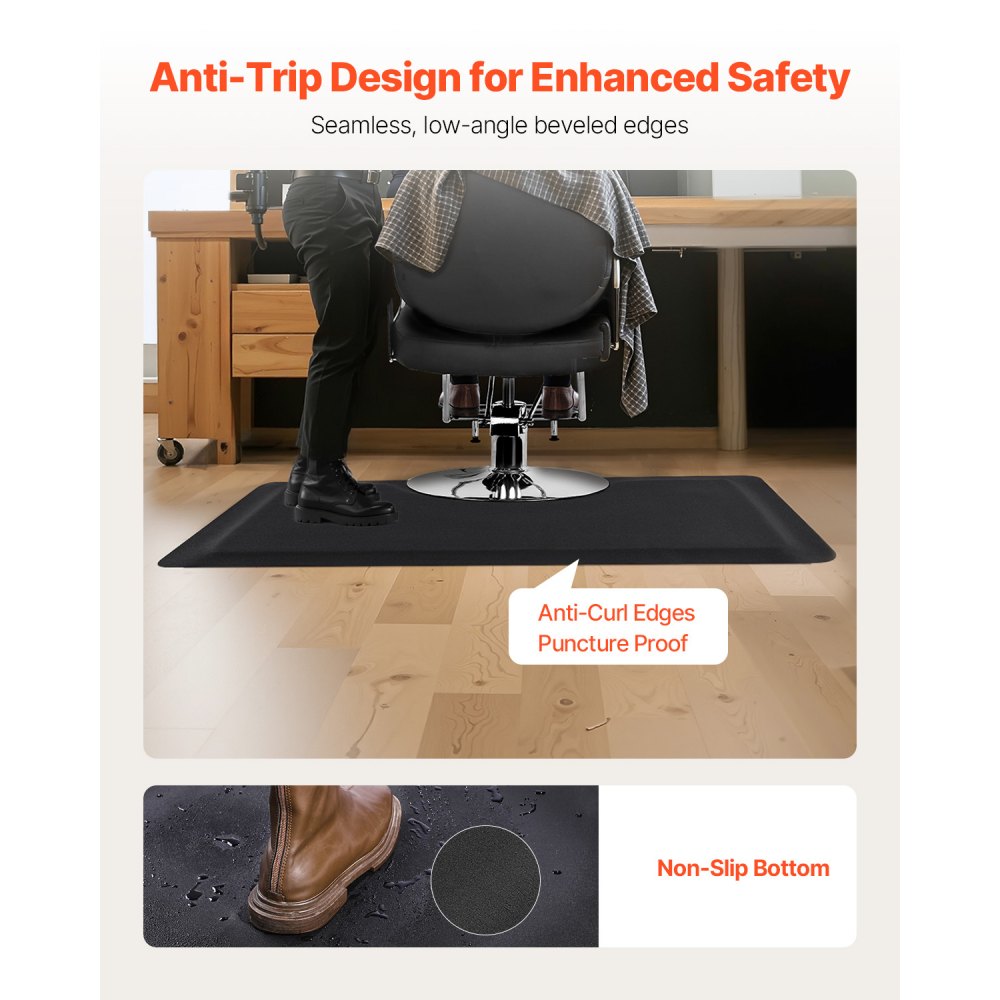 VEVOR Salon Mat for Hairdressers, 1525x910 mm, Anti-Fatigue Floor Mat, 13 mm Thick PVC and NBR Floor Mat, Beveled Edges to Prevent Trips & Non-Slip Underside