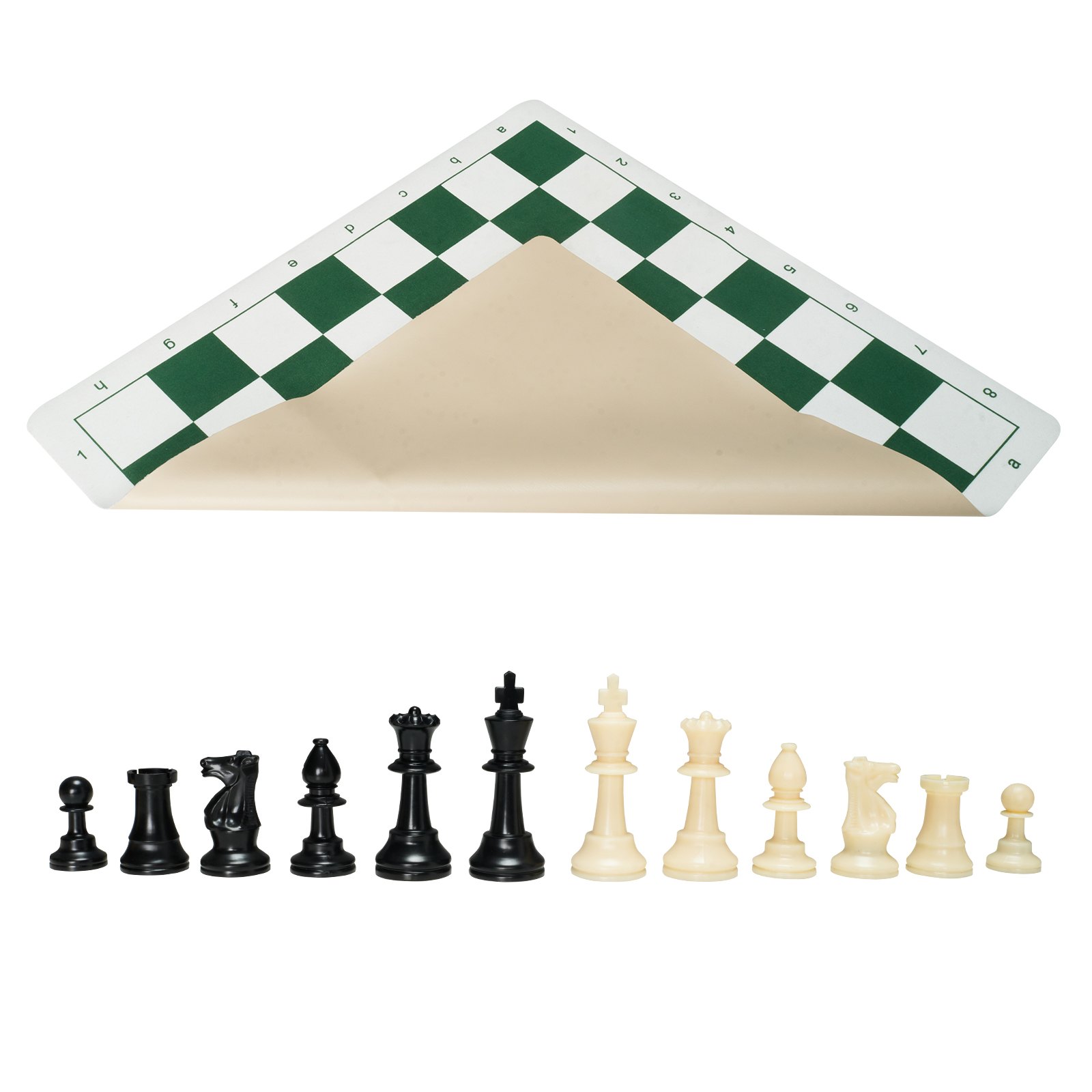 VEVOR Juego de ajedrez de torneo, tablero de ajedrez enrollable para principiantes 50 cm, juego de ajedrez de silicona plegable con bolsa de almacenamiento de piezas de ajedrez con peso de plástico