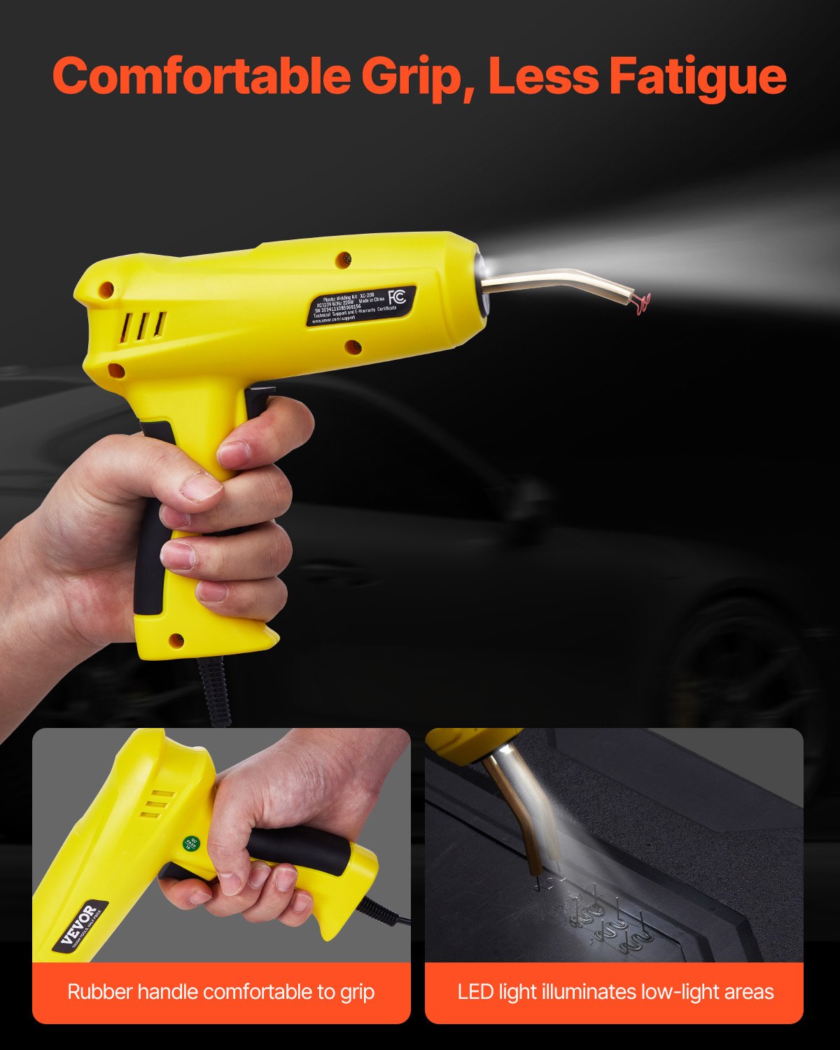 VEVOR Plastic Welding Machine, 220W Welding Gun with 1200 Hot Clamps and 76 Welding Rods, Plastic Repair Kit with LED Light, Carrying Case for Kayaks, Toys, Car Bumper Repair