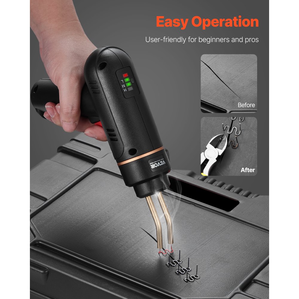 VEVOR Soldador de Plástico Inalámbrico 120 W con 400 Piezas de 4 Tipos de Grapas Calientes, Pistola de Soldadura de Grapas Calientes Recargable, para Reparación de Grietas Plástico, 225 x 160 x 53 mm