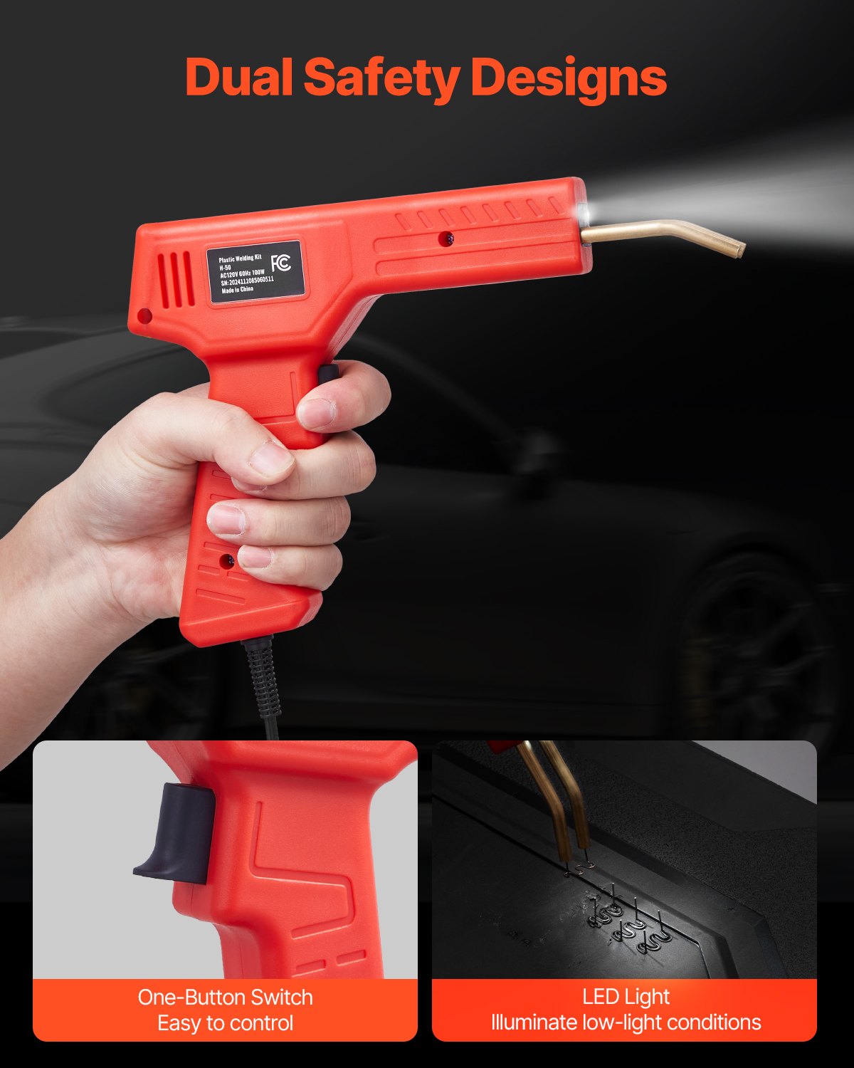 VEVOR Kit de Soldador de Plástico, Pistola de Soldadura de Plástico de 100 W Soldador de 60 W/100 W, con 1000 Piezas de Grapas Calientes y 60 Varillas para Parachoques de Automóvil, 230 x 160 x 43 mm