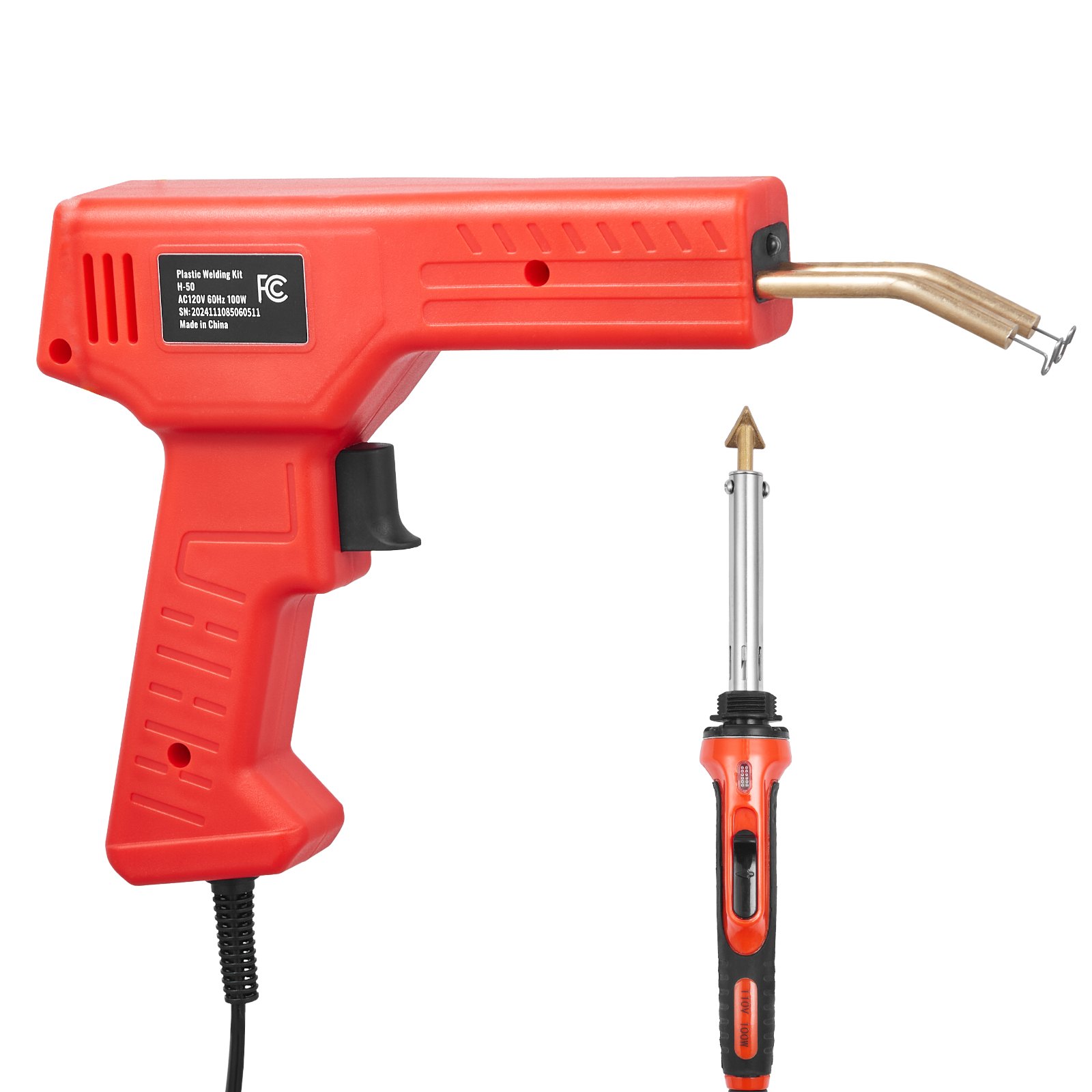 VEVOR Kit de Soldador de Plástico, Pistola de Soldadura de Plástico de 100 W Soldador de 60 W/100 W, con 1000 Piezas de Grapas Calientes y 60 Varillas para Parachoques de Automóvil, 230 x 160 x 43 mm