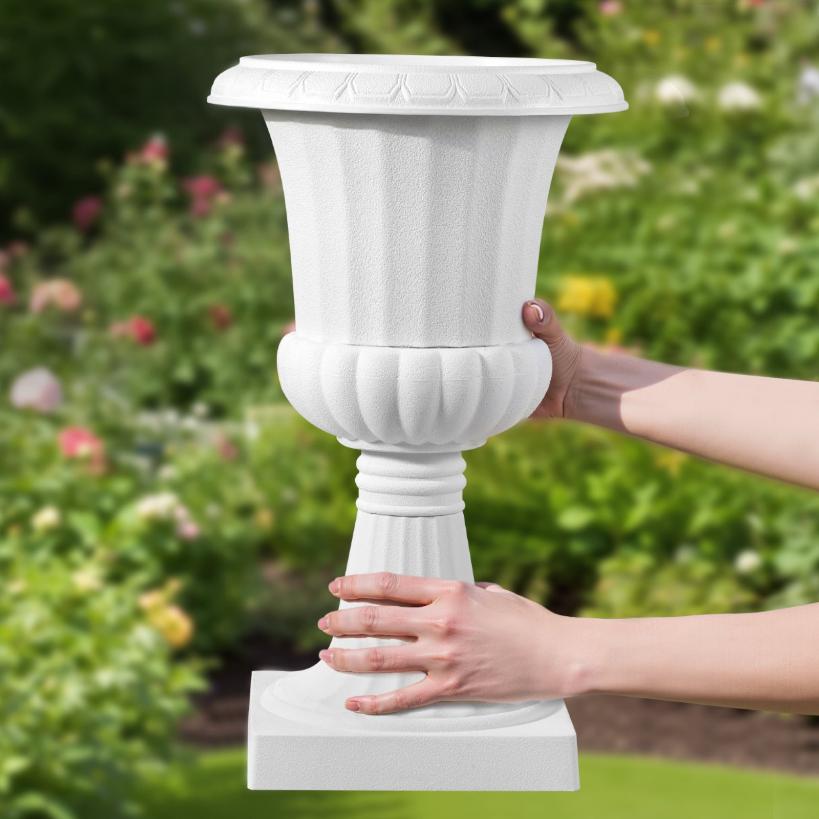 VEVOR Maceta de Urna de Plástico, 25 x 42 cm, 2 Piezas, Maceta Clásica para Interiores, Exteriores, Bodas, Fiestas, Eventos, Escenarios, Entradas, Pasillos, Jardines, Balcones, y Patios, Blanco