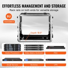 VEVOR 8U Gabinete para Servidor, Profundidad de 488,95 mm, Gabinete para Rack de Servidor con Ruedas, Asa de Construcción ABS, Paneles Frontal y Posterior Desmontables para Amplificadores, Mezcladores