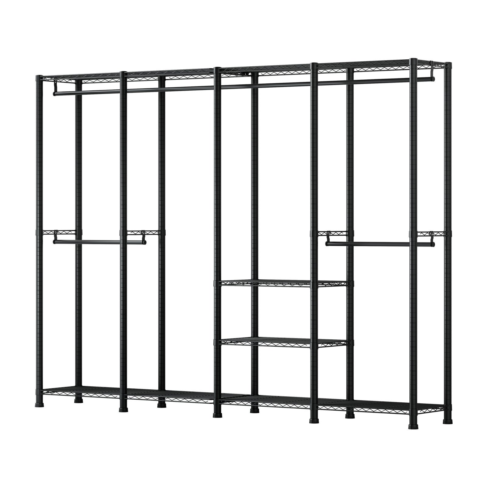 VEVOR Clothing Garment Rack, Heavy Duty Closet Wardrobe, Adjustable Tiers Clothes Racks with Steel Frame, 499 kg Load Capacity Clothes Rack with 4 Hanging Rods for Bedroom, Clothing Store, Hallway