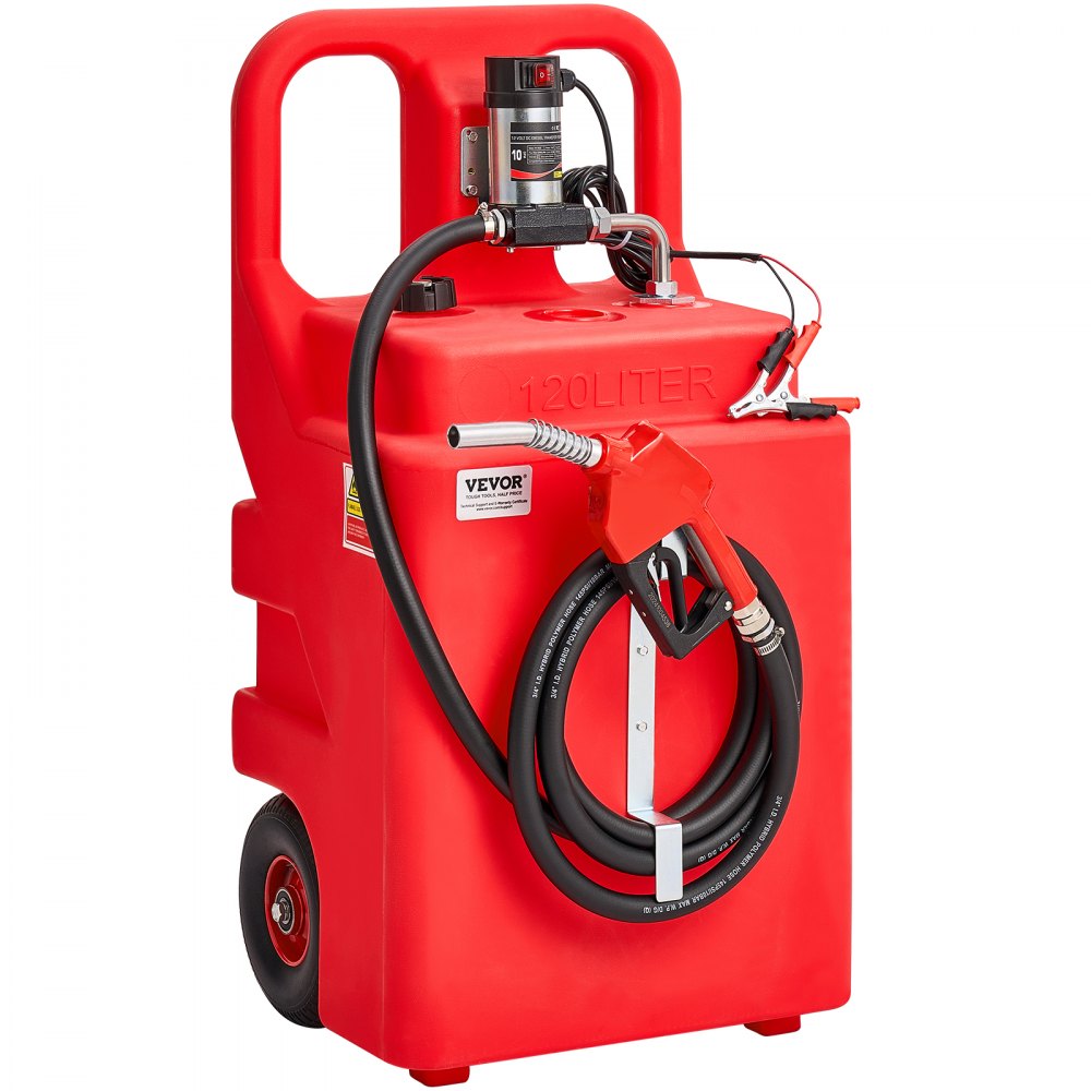 VEVOR Tanque de Combustible Portátil 121 L con Bomba de Transferencia de Combustible Eléctrica de 10 GPM, Manguera de 3,96 m, Boquilla Autosellante, Contenedor de Combustible para Diésel, Rojo