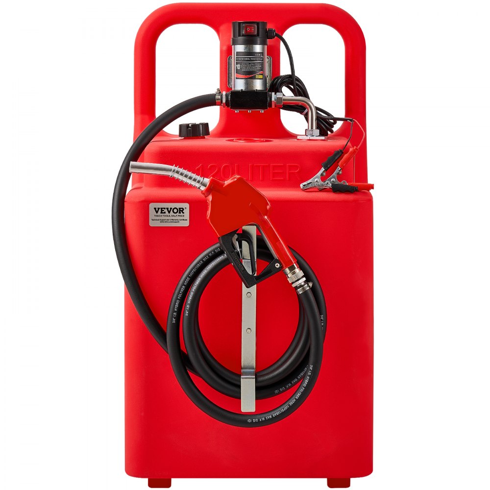 VEVOR Tanque de Combustible Portátil 121 L con Bomba de Transferencia de Combustible Eléctrica de 10 GPM, Manguera de 3,96 m, Boquilla Autosellante, Contenedor de Combustible para Diésel, Rojo