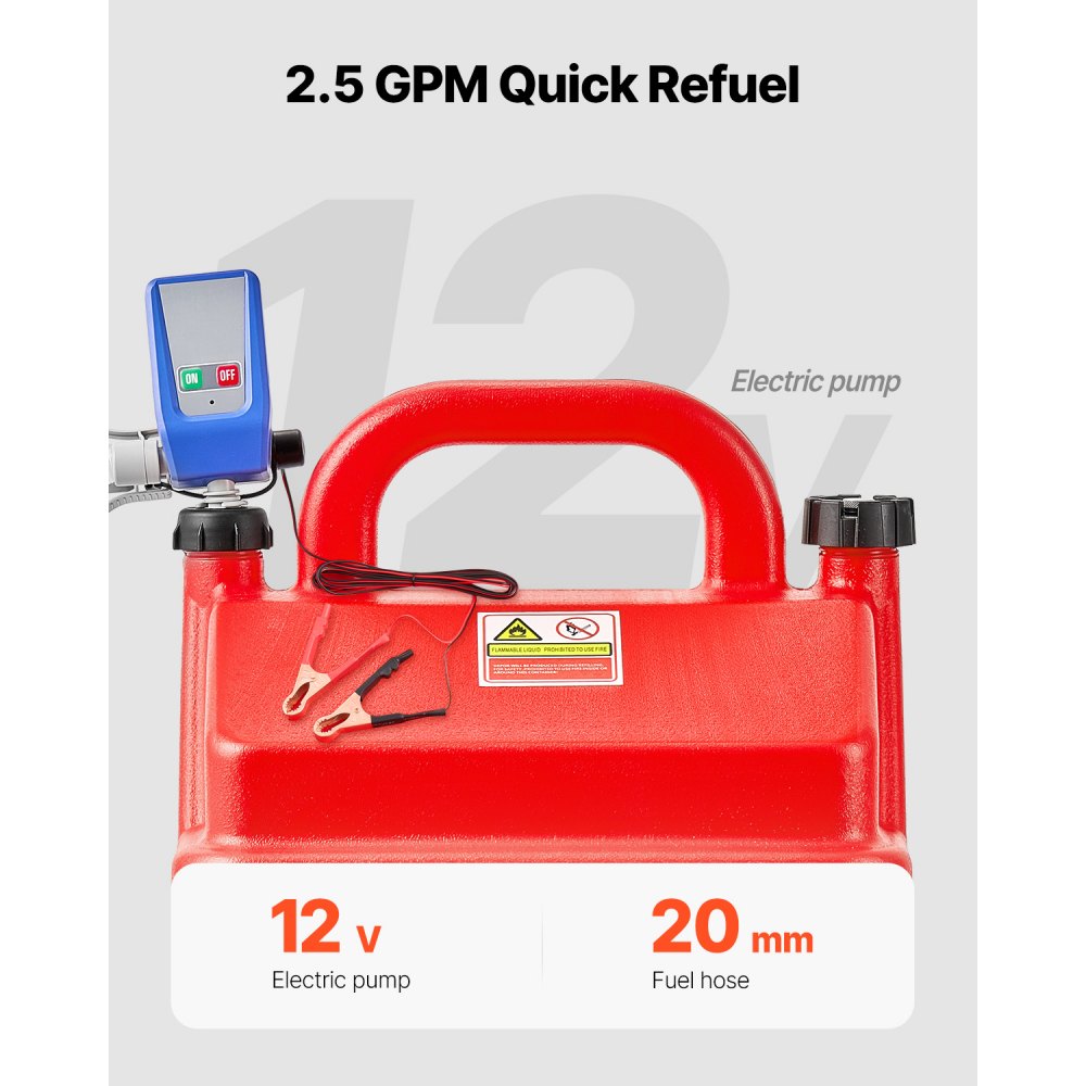 VEVOR Tanque de Combustible de 60,56 L con Bomba de Transferencia de Combustible Eléctrica de 2,5 GPM, Manguera de 1,2 m, Boquilla con Sensor de Parada Automática, para Gasolina y Diésel, Rojo