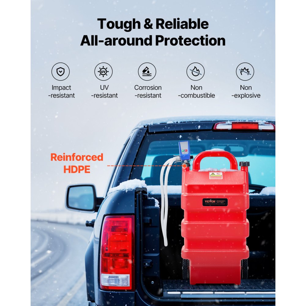 VEVOR Tanque de Combustible de 60,56 L con Bomba de Transferencia de Combustible Eléctrica de 2,5 GPM, Manguera de 1,2 m, Boquilla con Sensor de Parada Automática, para Gasolina y Diésel, Rojo