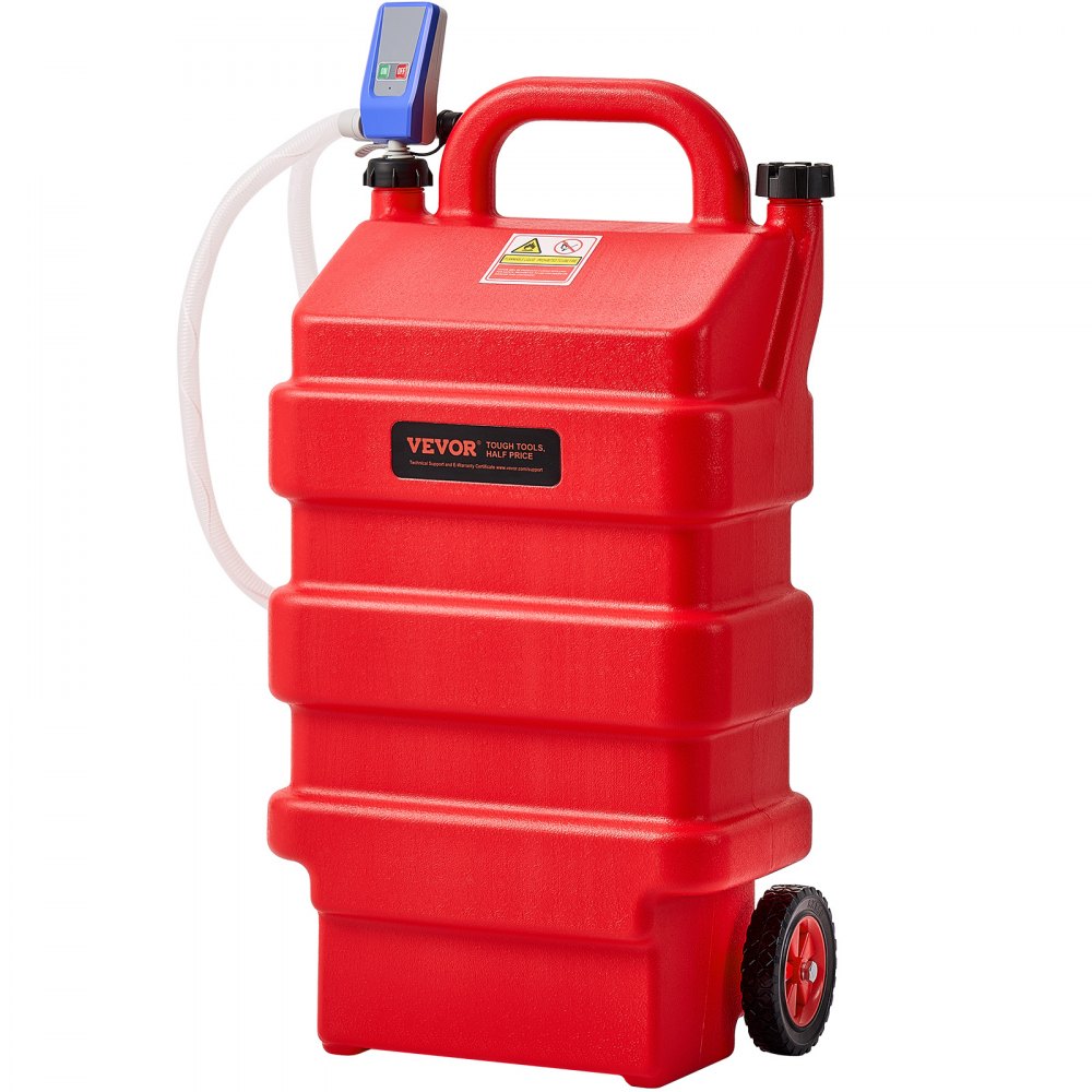 VEVOR Tanque de Combustible de 60,56 L con Bomba de Transferencia de Combustible Eléctrica de 2,5 GPM, Manguera de 1,2 m, Boquilla con Sensor de Parada Automática, para Gasolina y Diésel, Rojo