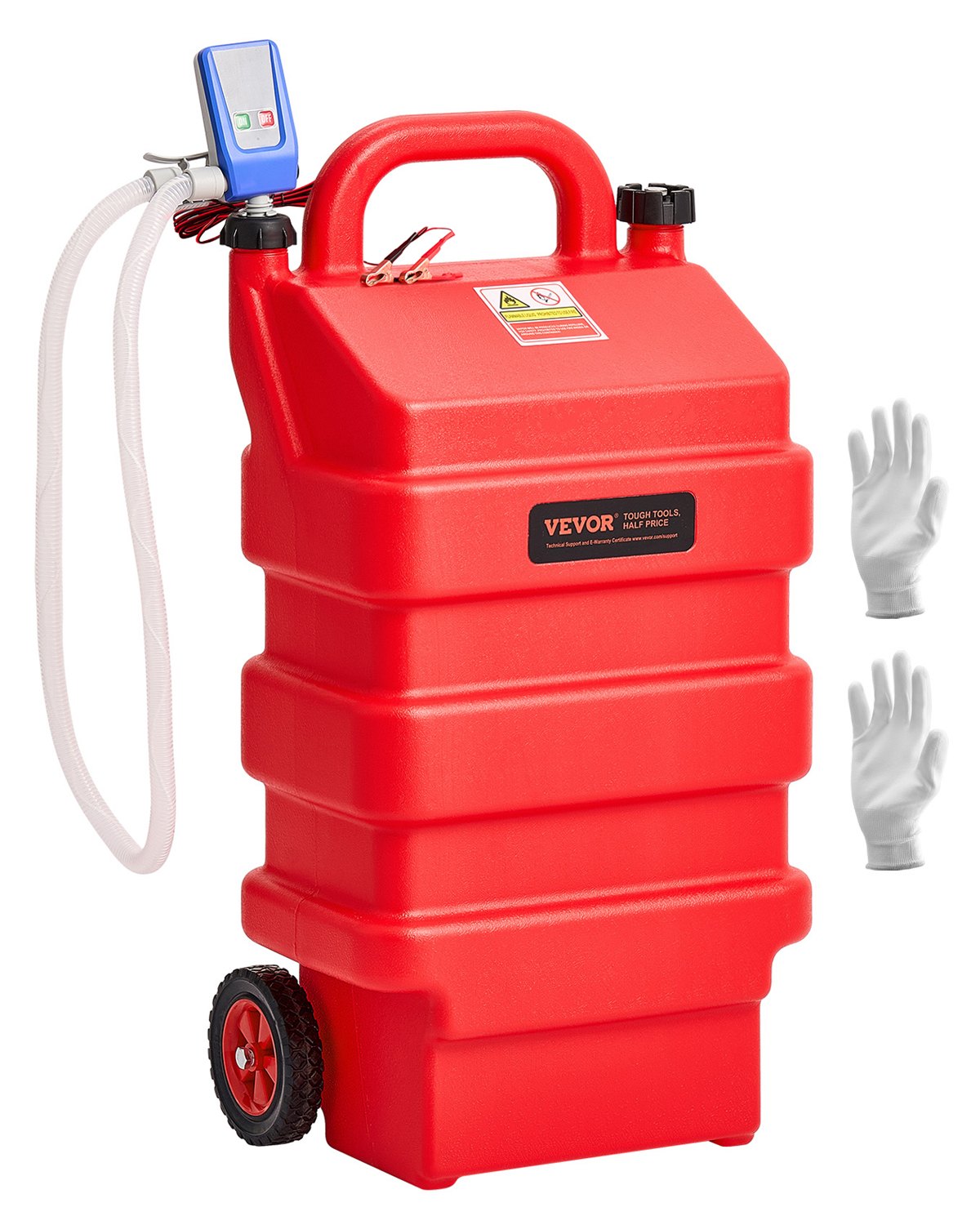 VEVOR Tanque de Combustible de 60,56 L con Bomba de Transferencia de Combustible Eléctrica de 2,5 GPM, Manguera de 1,2 m, Boquilla con Sensor de Parada Automática, para Gasolina y Diésel, Rojo