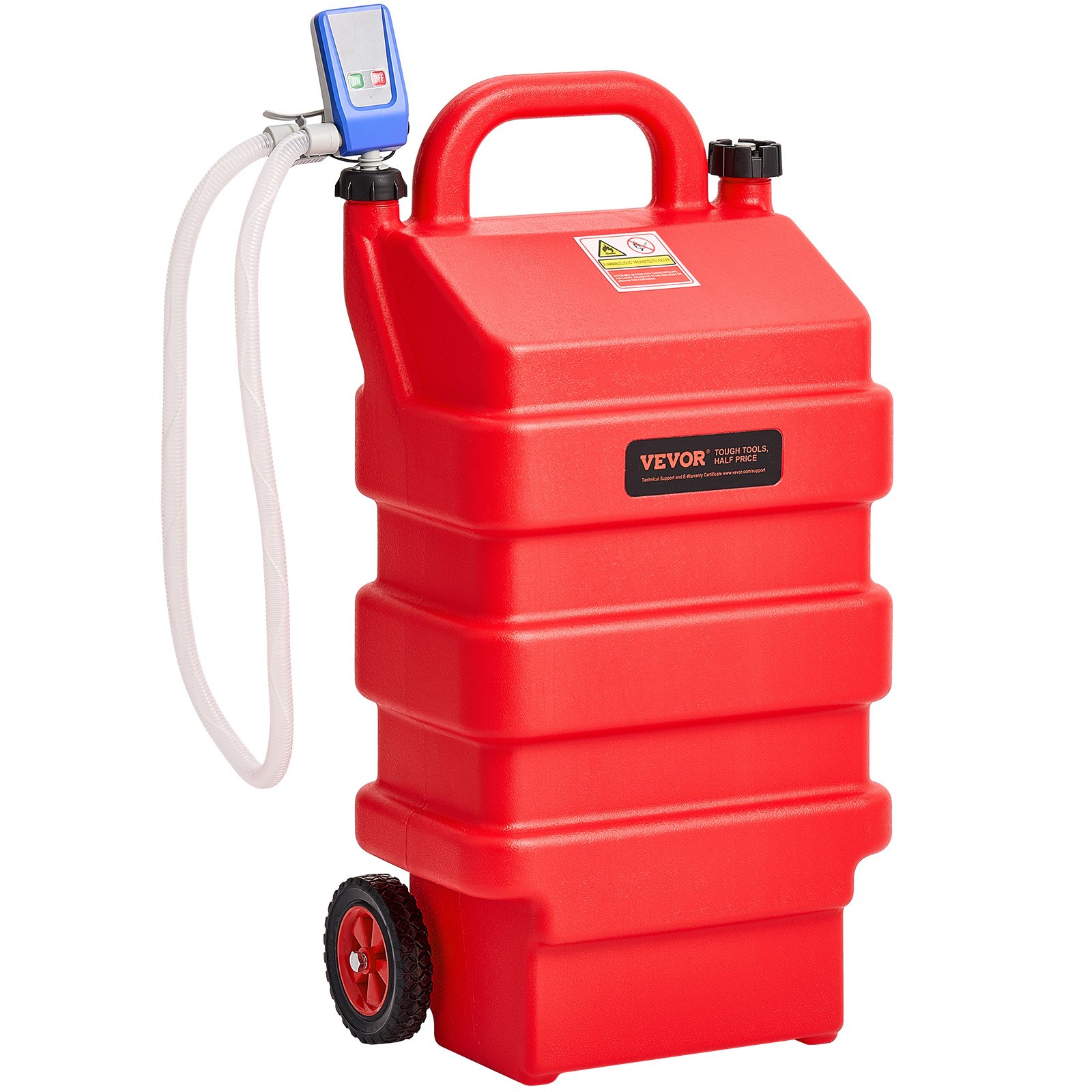 VEVOR Tanque de Combustible de 60,56 L con Bomba de Transferencia de Combustible Eléctrica de 2,5 GPM, Manguera de 1,2 m, Boquilla con Sensor de Parada Automática, para Gasolina y Diésel, Rojo