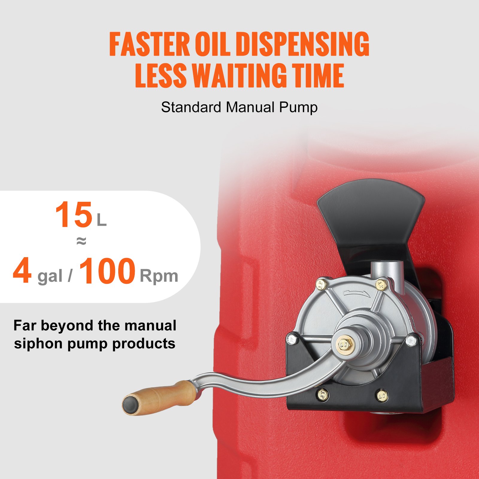 VEVOR Tanque de Combustible Portátil con Ruedas 60 L Bidón de Gasolina 7,8 L/min con Bomba Manual, Transferencia de Combustible para Gasolina, Diesel, Aceite, Máquina, Cortacésped, Coche, Tractor