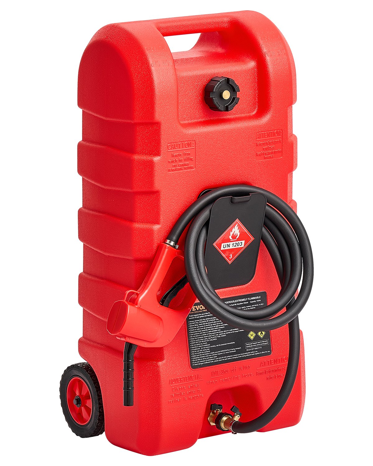 VEVOR Tanque de Combustible Portátil con Modos de Bomba Manual y por Gravedad, Manguera de Suministro de 10 pies, Contenedor de Tanque de Combustible con Ruedas para Lanchas para Gasolina y Diésel