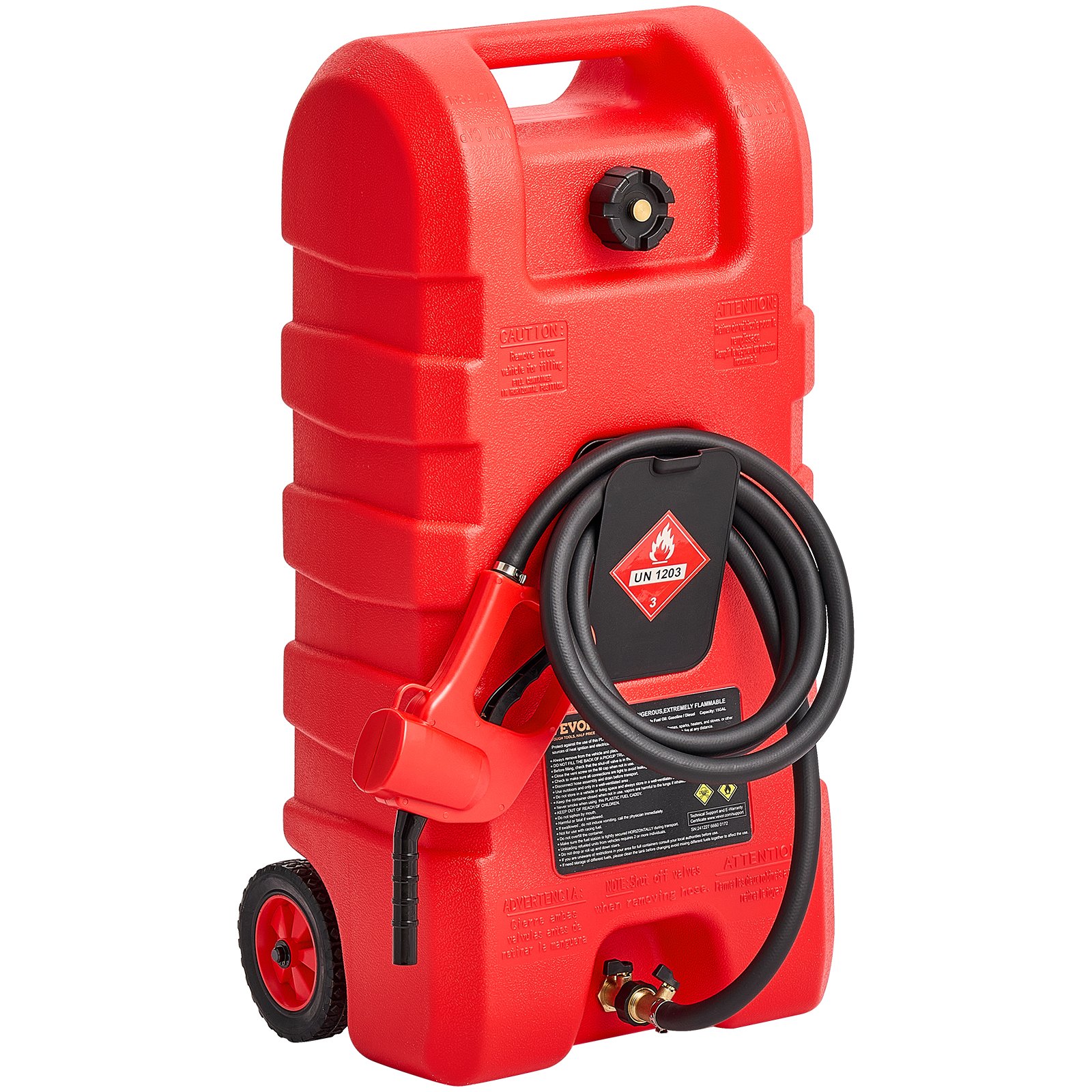VEVOR Tanque de Combustible Portátil con Modos de Bomba Manual y por Gravedad, Manguera de Suministro de 10 pies, Contenedor de Tanque de Combustible con Ruedas para Lanchas para Gasolina y Diésel