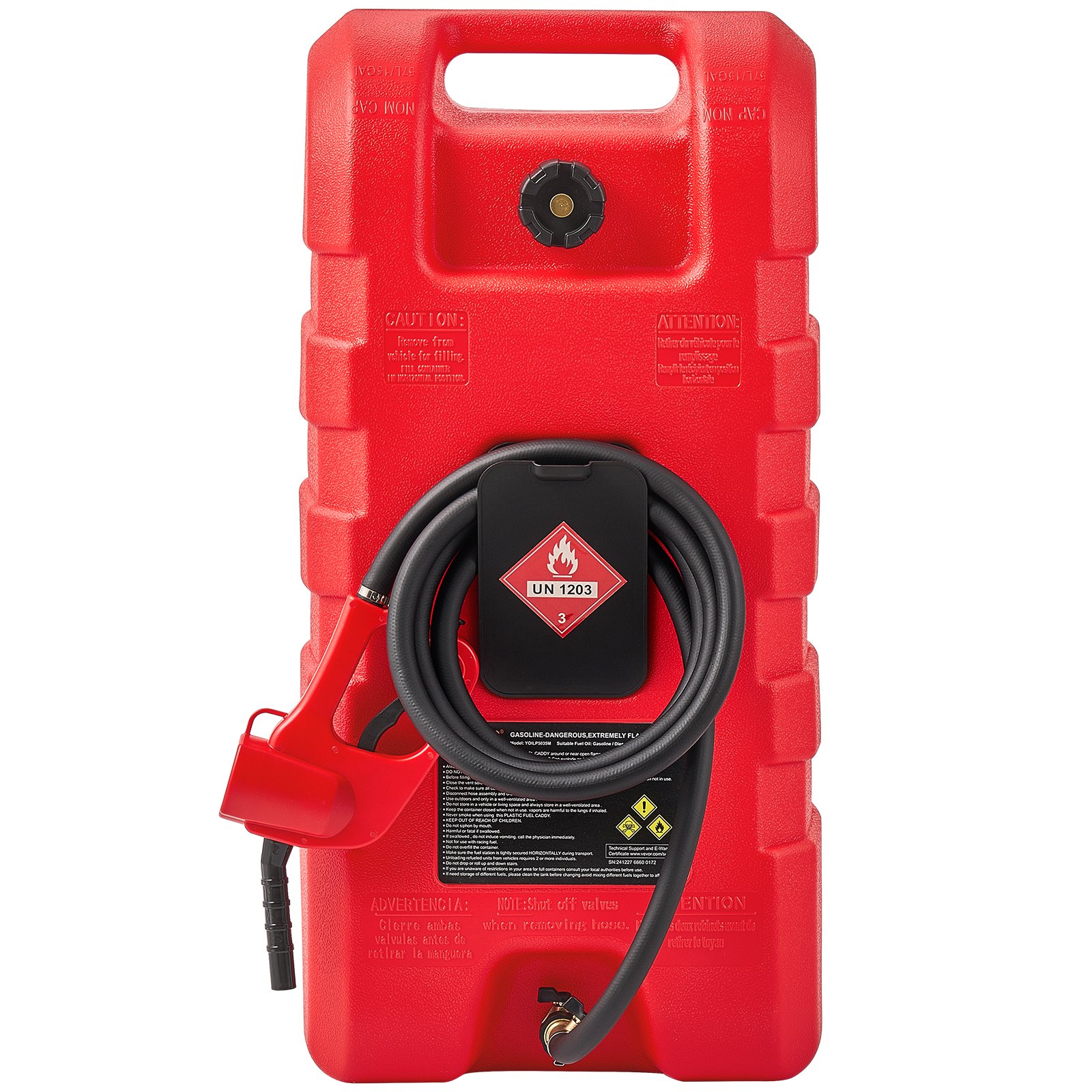 VEVOR Tanque de Combustible Portátil con Modos de Bomba Manual y por Gravedad, Manguera de Suministro de 10 pies, Contenedor de Tanque de Combustible con Ruedas para Lanchas para Gasolina y Diésel
