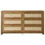 VEVOR Cómoda Bohemia de Ratán con 6 Cajones, Tiradores y Patas Metálicas, Amplio Espacio de Almacenamiento, Mueble Moderno para Dormitorio, Salón o Recibidor, 144,5 x 45 x 79,5 cm, Color Nogal
