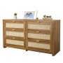 VEVOR Cómoda Bohemia de Ratán con 6 Cajones, Tiradores y Patas Metálicas, Amplio Espacio de Almacenamiento, Mueble Moderno para Dormitorio, Salón o Recibidor, 144,5 x 45 x 79,5 cm, Color Nogal