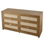 VEVOR Cómoda Bohemia de Ratán con 6 Cajones, Tiradores y Patas Metálicas, Amplio Espacio de Almacenamiento, Mueble Moderno para Dormitorio, Salón o Recibidor, 144,5 x 45 x 79,5 cm, Color Nogal