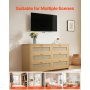 VEVOR Cómoda de Ratán con 6 Cajones, Tiradores y Patas Metálicas, Amplio Espacio de Almacenamiento, Mueble Moderno para Dormitorio, Salón o Recibidor, 144,5 x 45 x 79,5 cm, Color Madera Natural