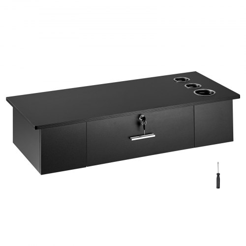 VEVOR Estación Negra de Salón de Montaje en Pared, Mesa de Peluquería con 3 Soportes para Secadores de Pelo y un Cajón con Cerradura, Equipo de Salón de Belleza para SPA, Barbería, Hogar y Baño