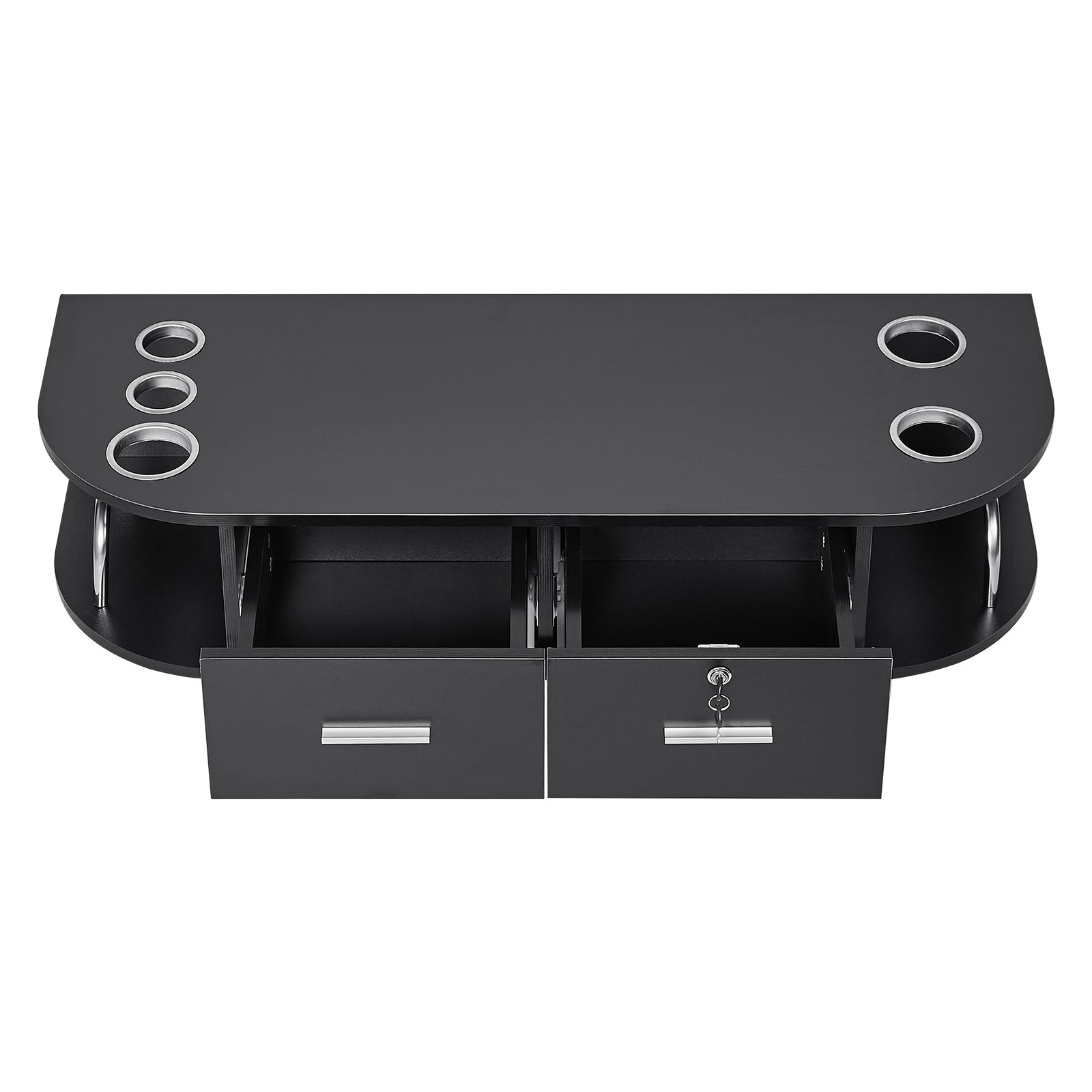 VEVOR Estación Negra de Salón de Montaje en Pared Mesa de Peluquería con 5 Soportes para Secador de Pelo, 2 Cajones, Uno con Cerradura, Equipo de Salón de Belleza para SPA, Barbería, Hogar y Baño