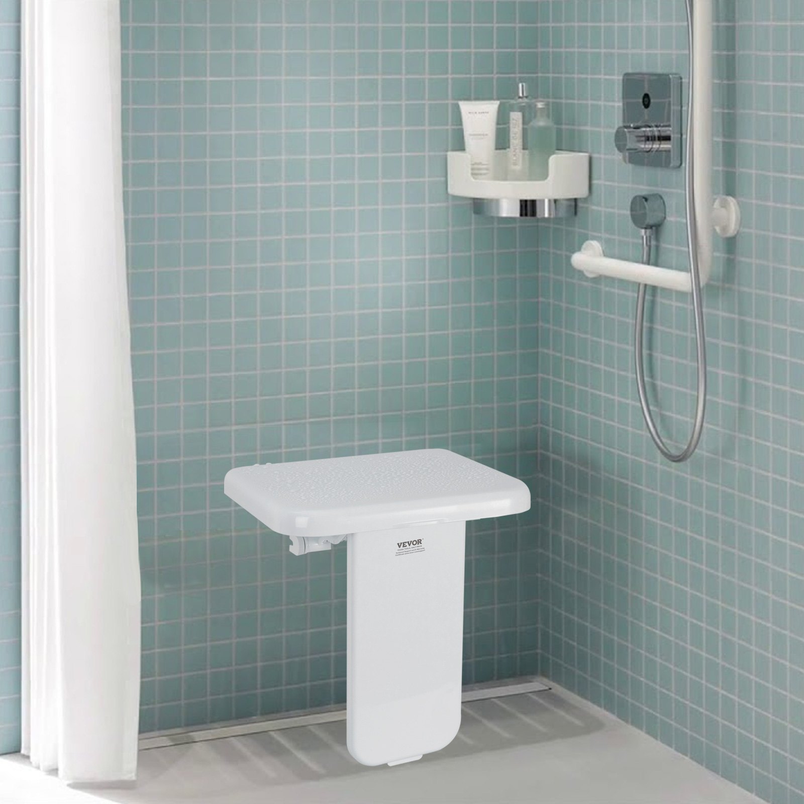VEVOR Asiento de Ducha Plegable de ABS, 398 x 388 x 455 mm, Banco de Ducha Plegable Montado en la Pared Capacidad de Carga de 200 kg, para Personas Mayores, Mujeres Embarazadas, Niños y Adultos
