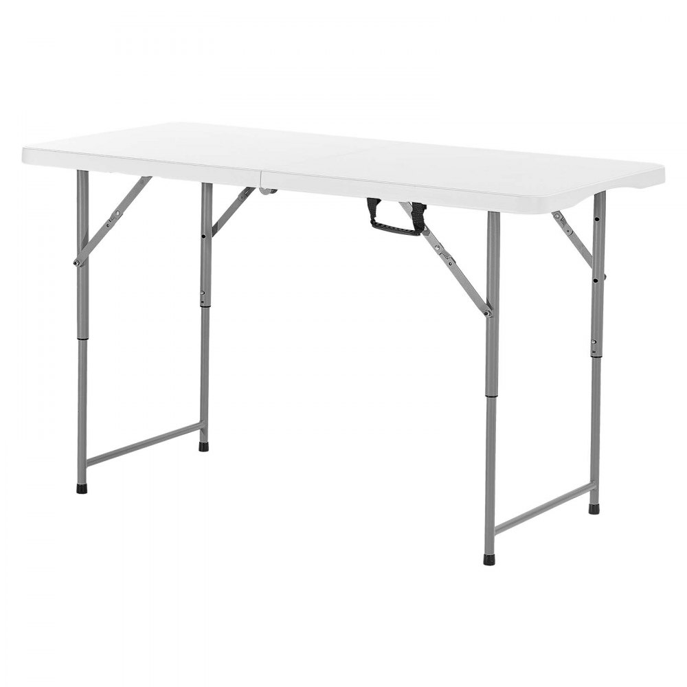VEVOR Mesa Plegable Plástico Buffet Portátil Multiusos, Rectangular, con Altura Ajustable y Asa Integrada, para Fiestas, Picnics y Camping, Blanco, 1220 x 600 x (480/610/740) mm, a 4 a 6 Adultos