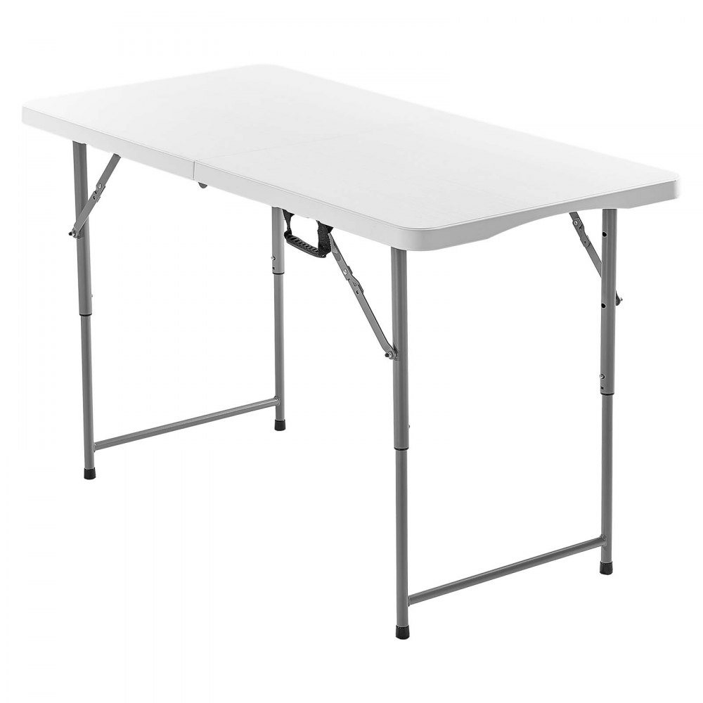 VEVOR Mesa Plegable Plástico Buffet Portátil Multiusos, Rectangular, con Altura Ajustable y Asa Integrada, para Fiestas, Picnics y Camping, Blanco, 1220 x 600 x (480/610/740) mm, a 4 a 6 Adultos