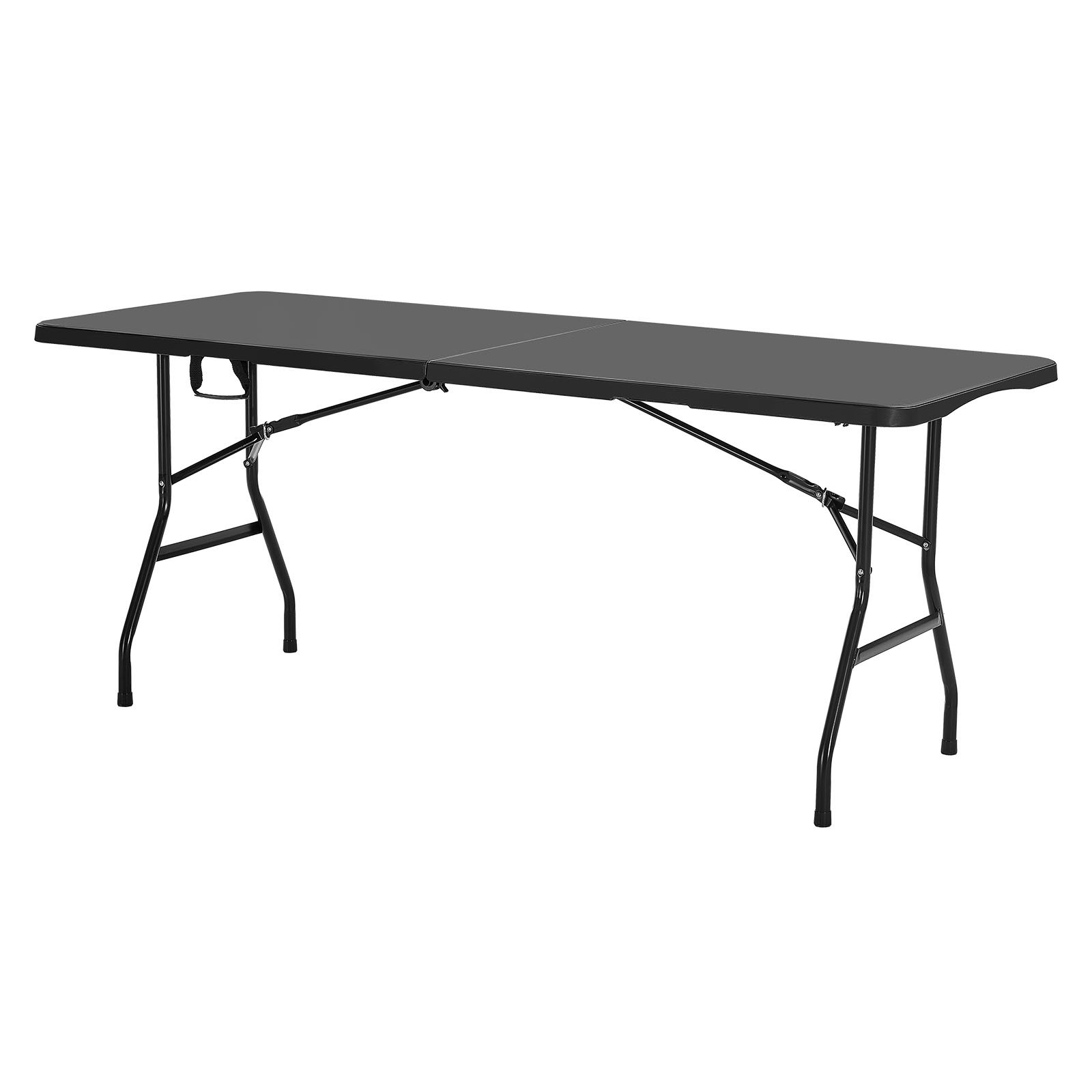 VEVOR Mesa Plegable de Buffet Portátil Multiusos de 180 cm, Mesa Rectangular de Plástico para 4-6 Personas con Asa Integrada, para Fiestas, Picnics y Camping, Color Negro, 1800 x 740 x 740 mm