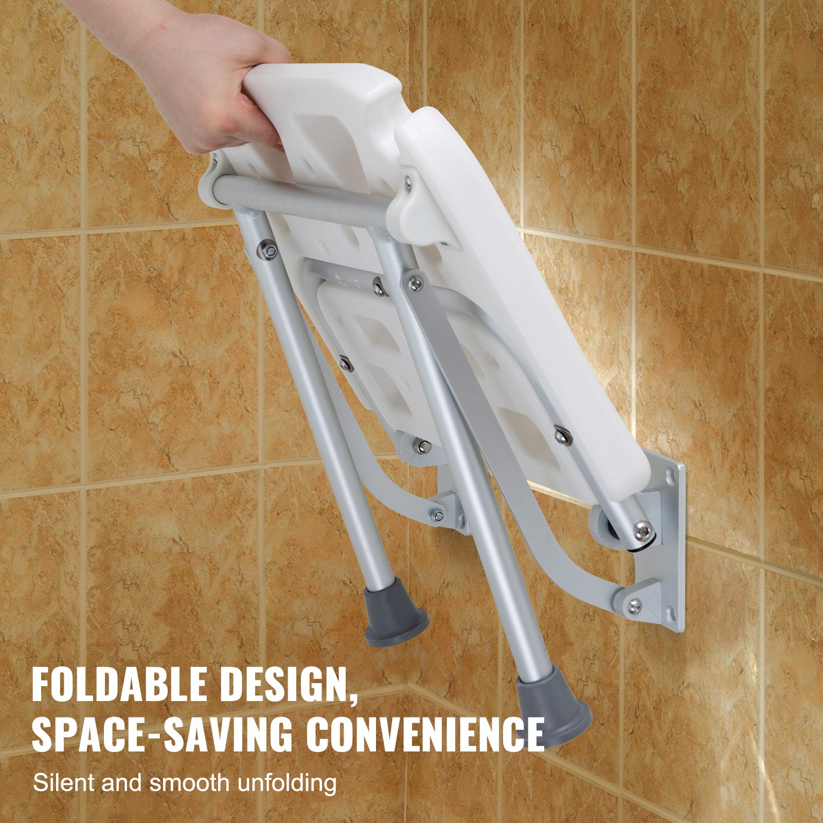 VEVOR Asiento de Ducha Plegable de PE, 400 x 375 x 425 mm, Banco de Ducha Plegable Montado en la Pared con Capacidad de Carga de 226,8 kg, para Personas Mayores, Mujeres Embarazadas, Niños y Adultos