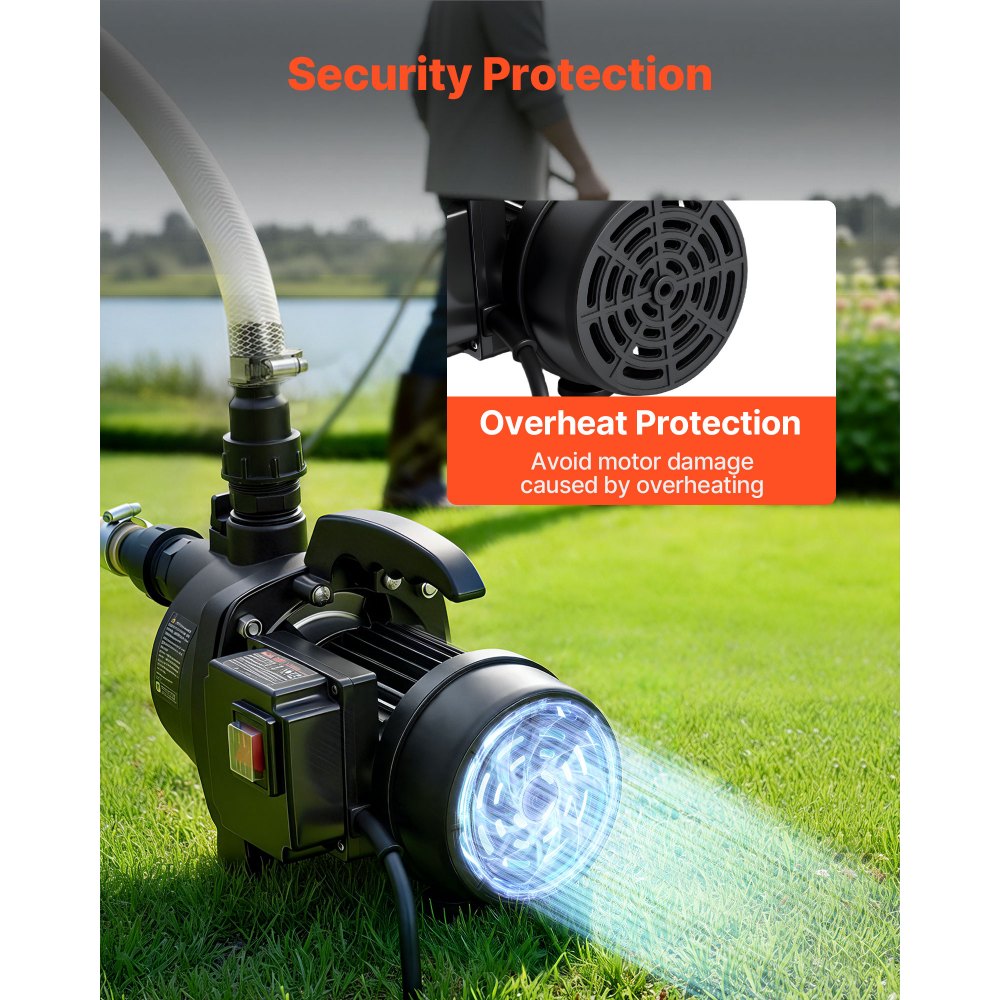 VEVOR Bomba de Chorro de PP para Pozos Poco Profundos 800 W 230 V, Caudal Máximo de 3700 L/h, Altura de Succión de 8 m, Protección Térmica, Voltaje Estándar Europeo, para Riego de Jardines, Césped
