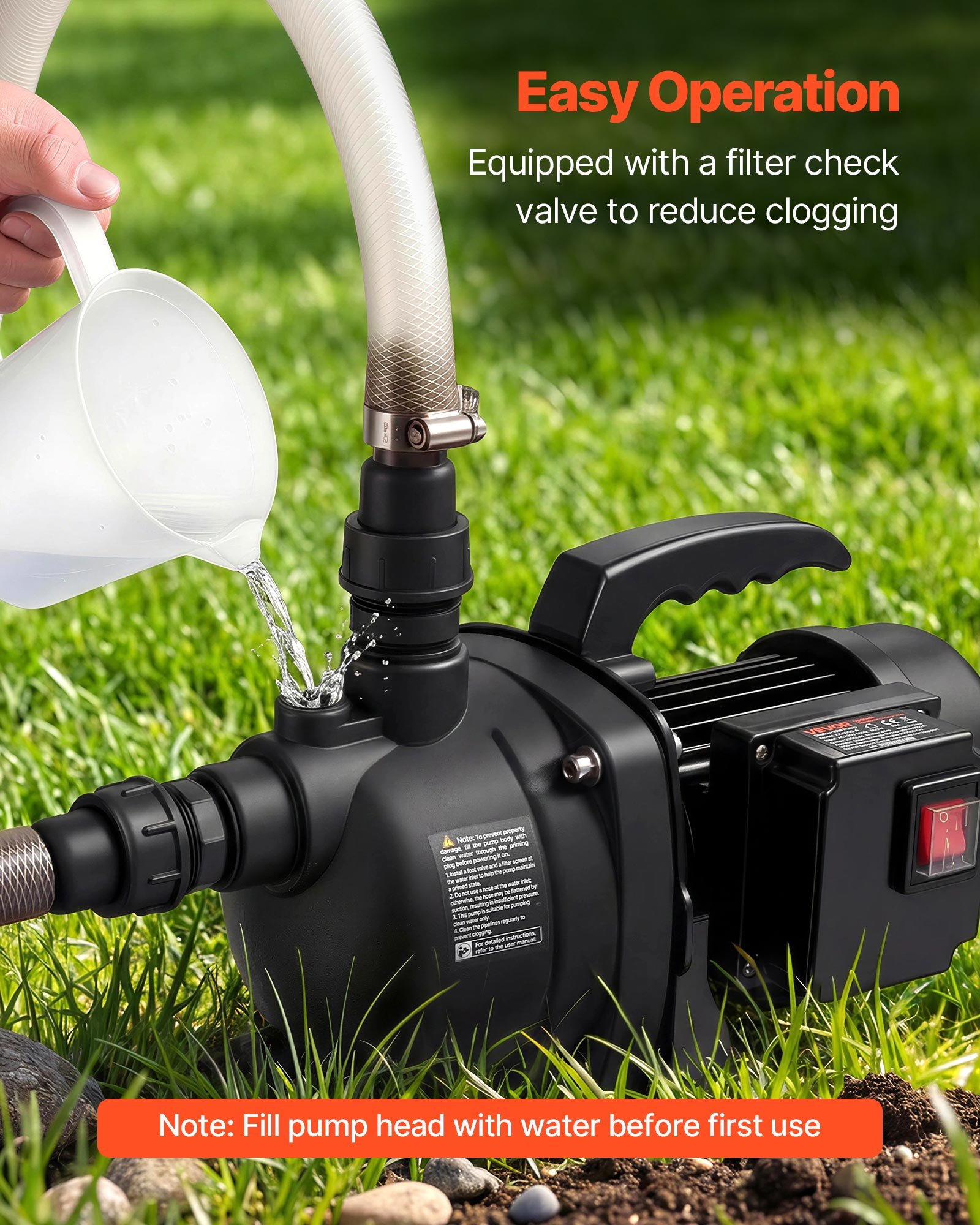 VEVOR Bomba de Chorro de PP para Pozos Poco Profundos 800 W 230 V, Caudal Máximo de 3700 L/h, Altura de Succión de 8 m, Protección Térmica, Voltaje Estándar Europeo, para Riego de Jardines, Césped