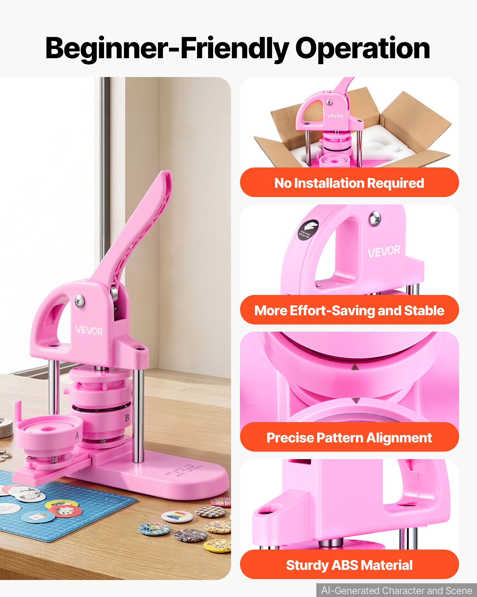 VEVOR Máquina para Hacer Insignias de 25/32/58 mm Prensa para Insignias con 300 Kits de Consumibles y Libro Magic Panda Máquina para Hacer Insignias de Alta Resistencia para Hacer Insignias, Rosa
