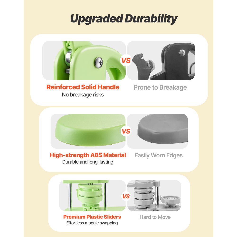 VEVOR Máquina para Hacer Insignias 32 mm y 58 mm, Máquina para Fabricar Chapas 200 Juegos de Botones, Mango Ergonómico Reforzado, para Crear Insignias, Pines Personalizados, Llaveros, Chapas, Verde