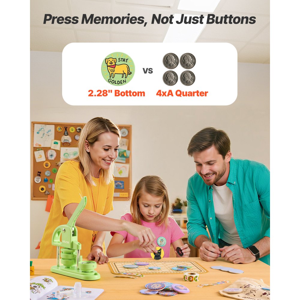 VEVOR Máquina para Hacer Insignias de 58 mm, Máquina para Fabricar Chapas 100 Juegos de Botones, Mango Ergonómico Reforzado, para Crear Insignias, Pines Personalizados, Llaveros, Chapas, Verde