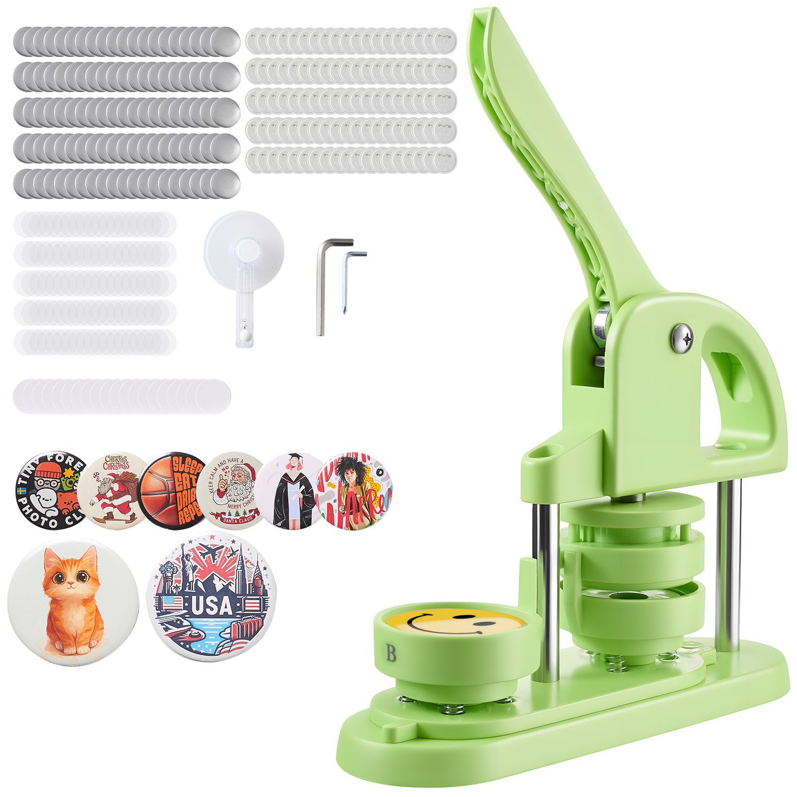 VEVOR Máquina para Hacer Insignias de 58 mm, Máquina para Fabricar Chapas 100 Juegos de Botones, Mango Ergonómico Reforzado, para Crear Insignias, Pines Personalizados, Llaveros, Chapas, Verde