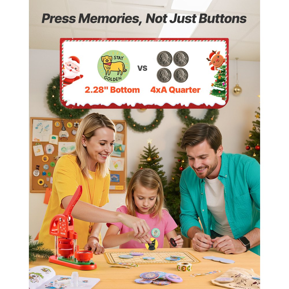 VEVOR Máquina para Hacer Insignias de 58 mm, Máquina para Fabricar Chapas 100 Juegos de Botones, Mango Ergonómico Reforzado, para Crear Insignias, Pines Personalizados, Llaveros, Chapas, Rojo