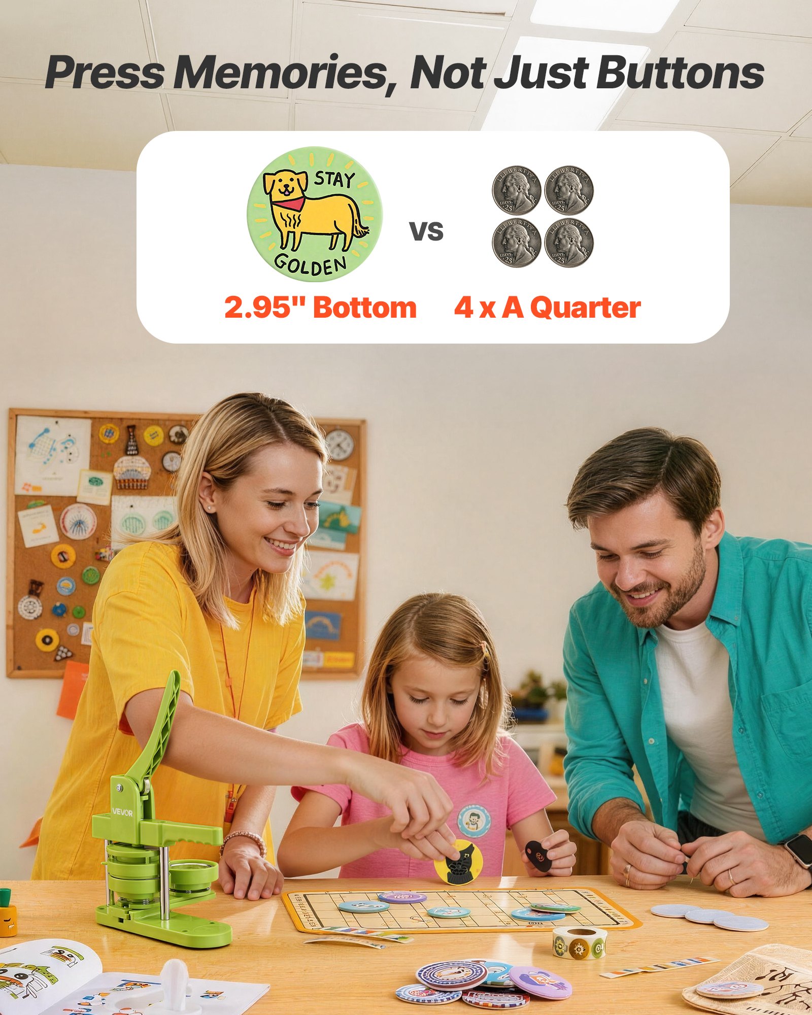 VEVOR Máquina para Hacer Chapas, 75 mm, Máquina para Hacer Insignias, con Accesorios de 100 Botones Cortador Circular Llave Hexagonal, Mango Ergonómico, para Regalos Pines Personalizados Bricolaje