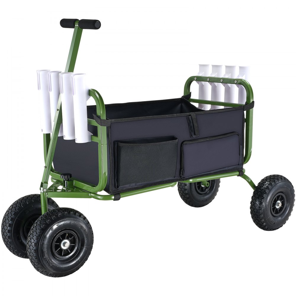 VEVOR Carro de Pesca de Playa Capacidad de Carga de 136,07kg Carro con 8 Soportes para Cañas de Pescar 4 Ruedas de Goma Inflables Carro de Arena de Acero Resistente de 280 mm para Pícnic al Aire Libre