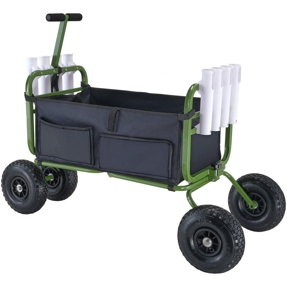 VEVOR Carro de Pesca de Playa Capacidad de Carga de 136,07kg Carro con 8 Soportes para Cañas de Pescar 4 Ruedas de Goma Inflables Carro de Arena de Acero Resistente de 280 mm para Pícnic al Aire Libre